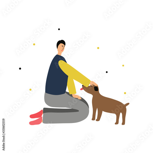 Vector illlustration of a boy plays with his pet dog