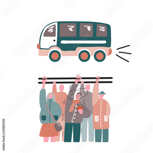 Panic attack in public transport. Vector on a white background. Illustration for websites, brochures, magazines.