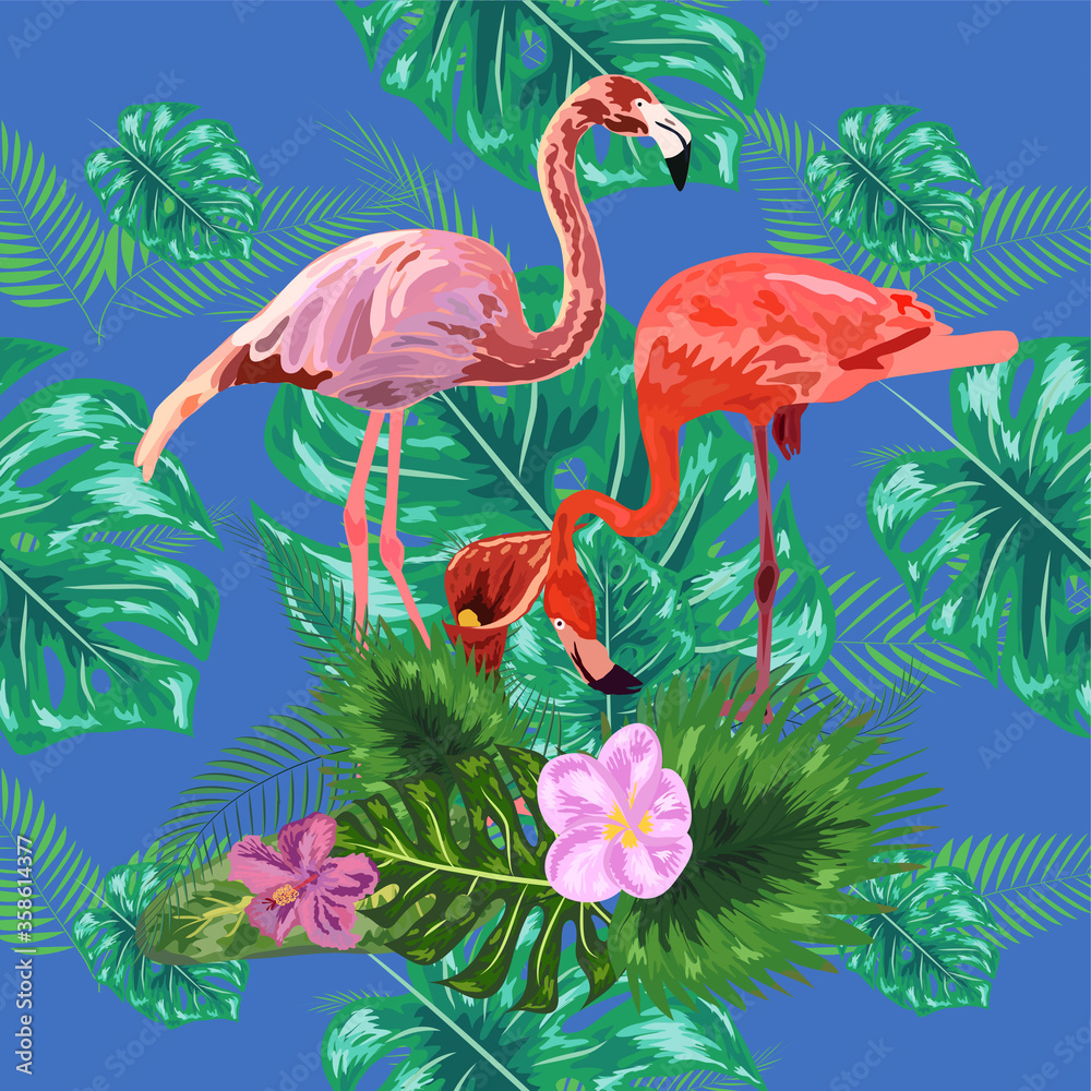seamless pattern of trendy bird pink flamingos. art design wallpaper