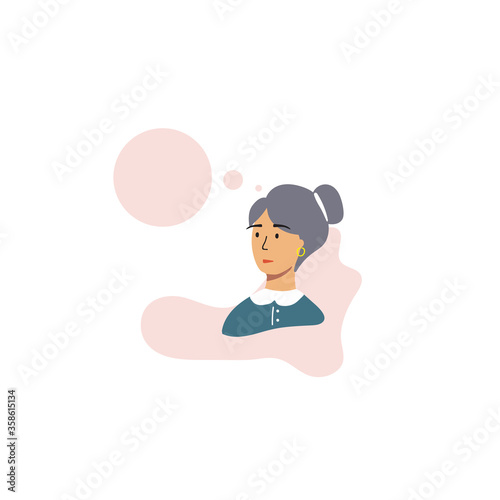 Flat image of a girl on a white background with speach bubble. Vector illustration.