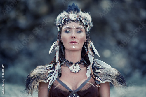 Beautiful portrait of shaman woman