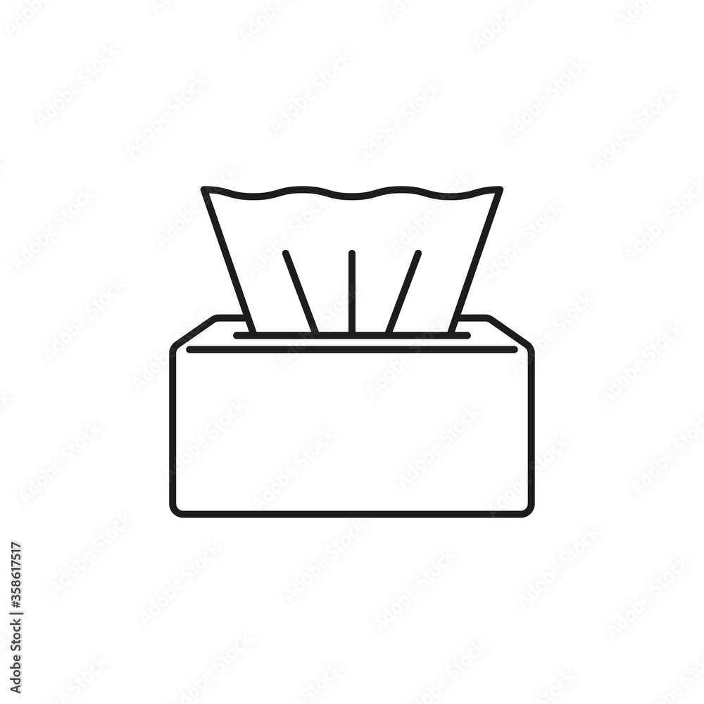 Icon of disposable napkins in a box. Simple linear illustration on a white background Icon of disposable napkins in a box. Simple linear illustration on a white background