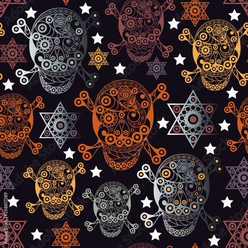 Seamless background with occult symbol. Masonic (freemasonic) texture (pattern). Suitable for textile, wallpapers, print, wrapping, scrapbooking, book cover, cloth design. Vector illustration.