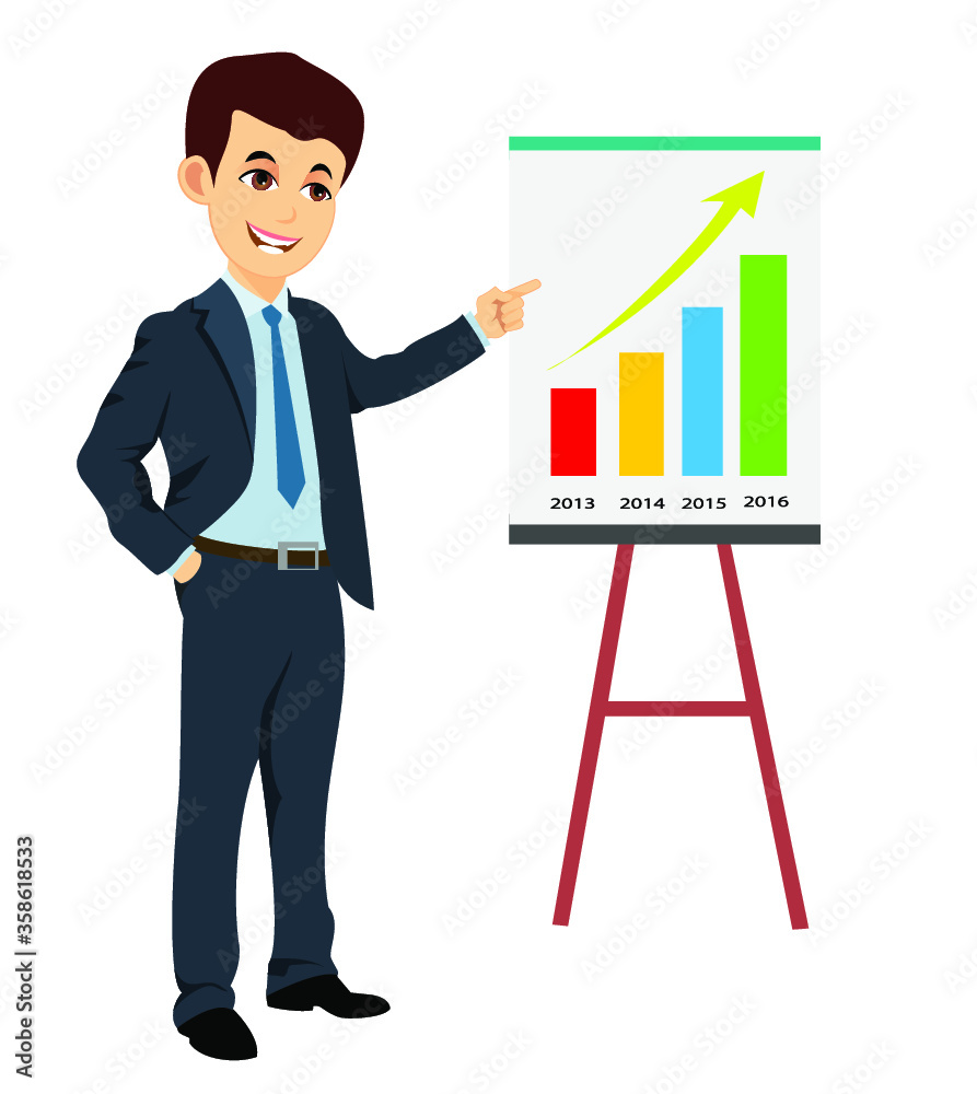 Vector illustration of Successful businessman showing progress report Vector illustration of Successful businessman showing progress report