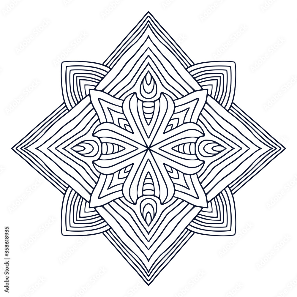 Mandala art design. Coloring book page. Hand drawn mandala for interior print