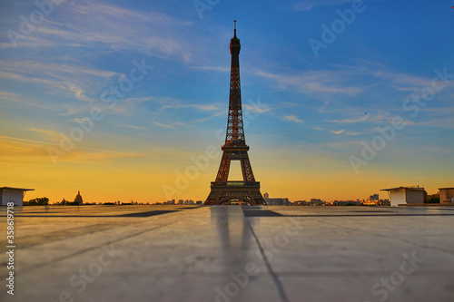 Scenic view of Eiffel tower from Trocadero viewpoint at sunrise