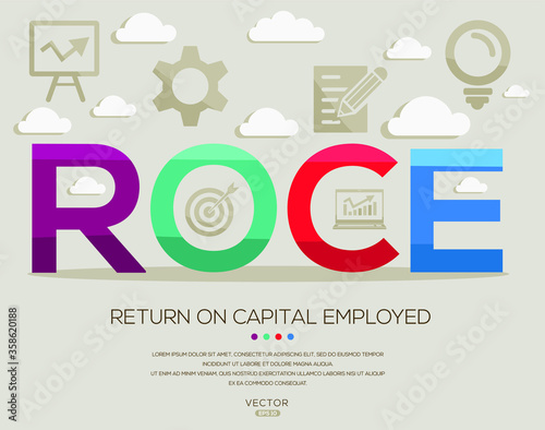 Roce mean (return on capital employed) ,letters and icons,Vector illustration.