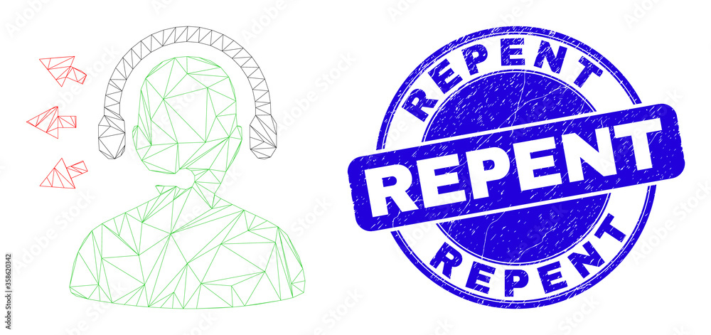 Fotografie Web carcass operator talk pictogram and Repent seal stamp
