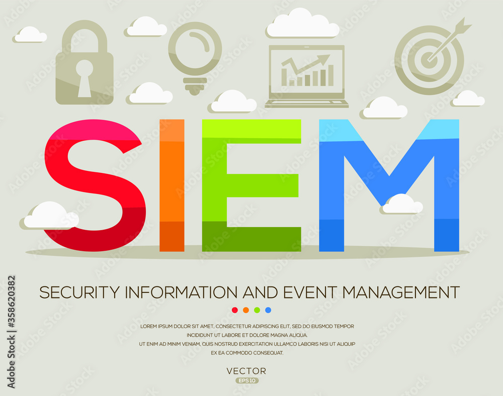 siem mean (security information and event management) ,letters and icons,Vector illustration. - obrazy, fototapety, plakaty 