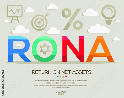 Rona mean (return on net assets) ,letters and icons,Vector illustration.