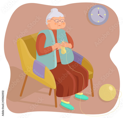 Granny knits socks her grandson
