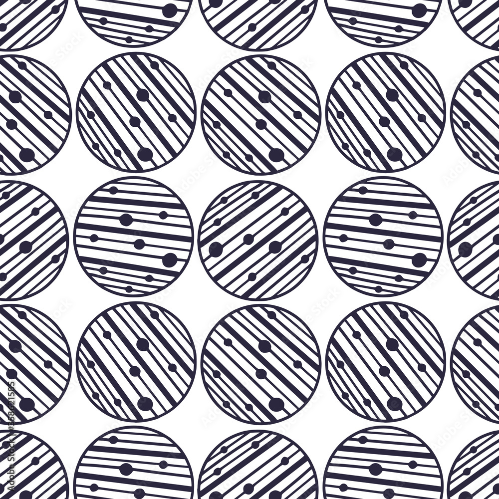 Seamless pattern with linear circles. Background for fabric or wallpaper. Repeating pattern in decorative hand drawn style. Textile design for clothes and linen
