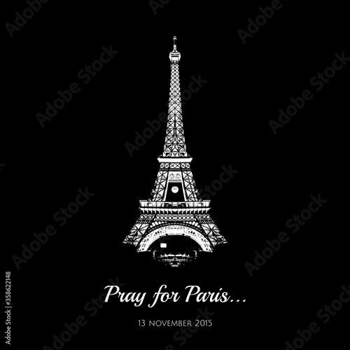 Vector Eiffel Tower, symbol de France. Tribute to the victims of the attack in Paris 13 November 2015 terrorist attack in Paris