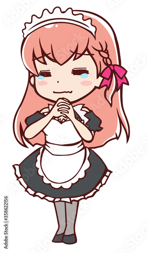 泣いて謝るアニメ風のメイドさん
