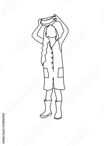 Drawings line, young boy modeling poses
