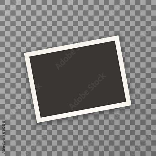 Old horizontal photo frame with shadow on transparent background. Vector illustration. EPS 10
