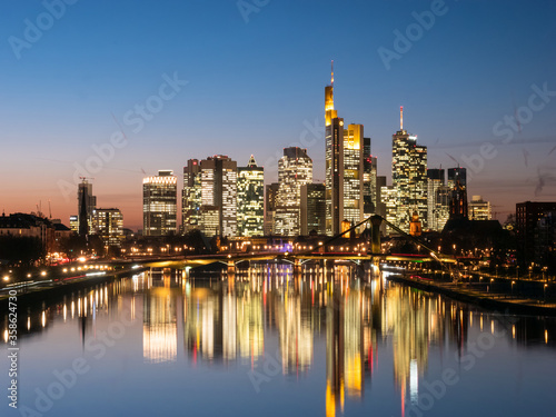 Panorama of the skyline Frankfurt am Main at twilight