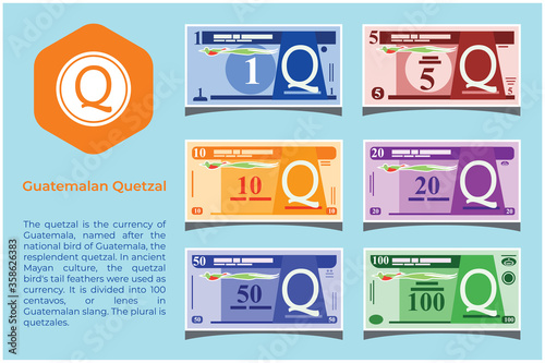Guatemalan Quetzal Banknotes money vector template, good for landing page, infographic, web, social media post or other digital and print usage. Guatemala business, payment and finance element. 