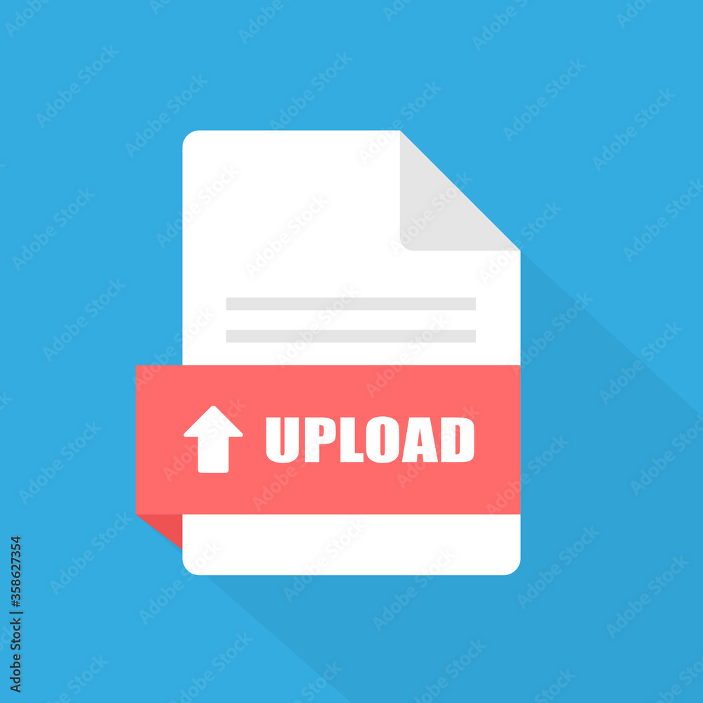 Flat upload document file icon isolated on blue background. pdf file with long shadow. Flat upload document file icon isolated on blue background. pdf file with long shadow.