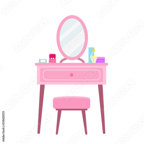 Fényképezés Beauty make up dressing table flat design