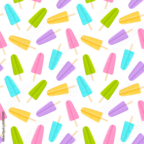 Seamless vector pattern with ice cream in vivid colors.