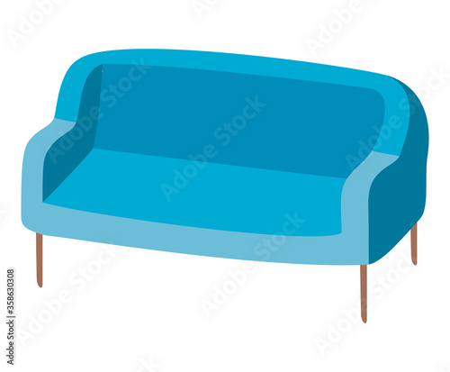 blue couch design, seat furniture interior home comfortable style and object theme Vector illustration