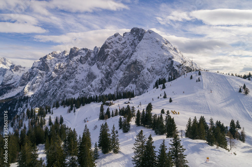 Winter in Dachstein mountains Limestone Alps in Austria aerial drone photo