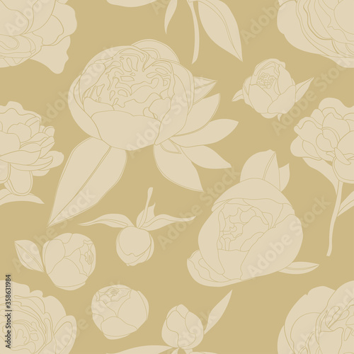 Wallpaper Mural Vector botanical seamless pattern. Pink peony flat style botanical flower concept. For design, fabric, postcards, background. Torontodigital.ca