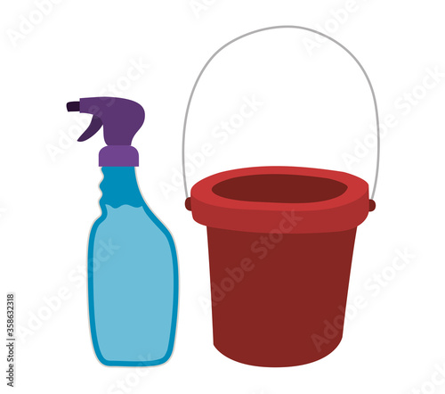 water bucket and spray bottle design, Cleaning service wash home hygiene equipment domestic interior housework and housekeeping theme Vector illustration