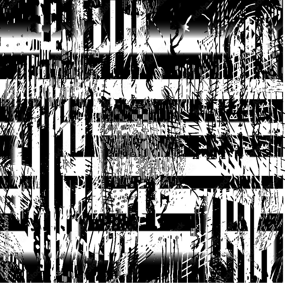 Vector illustration of black and white glitch distorted pattern. Vector illustration of black and white glitch distorted pattern.