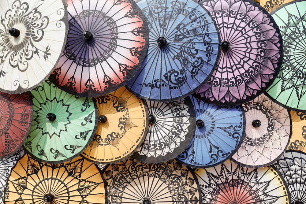 Obraz premium Traditional colorful paper umbrellas in Myanmar