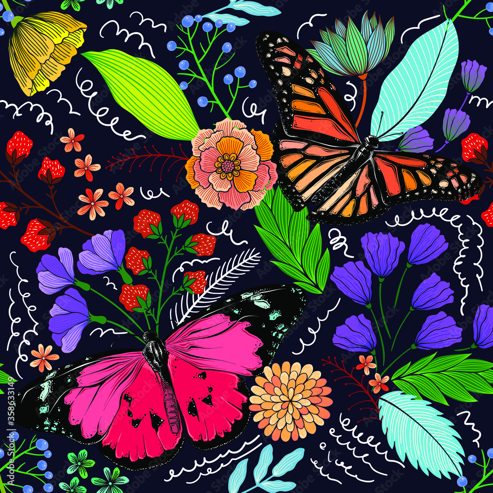 Sweet Flowers and Butterfly Print Design