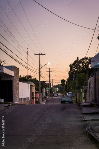 Street at dusk Valladolid, Yucatan, Mexico