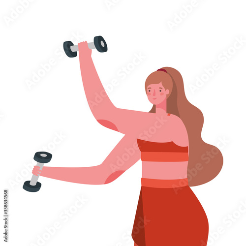 Woman cartoon with sportswear and weights design, Gym sport bodybuilding and exercise theme Vector illustration