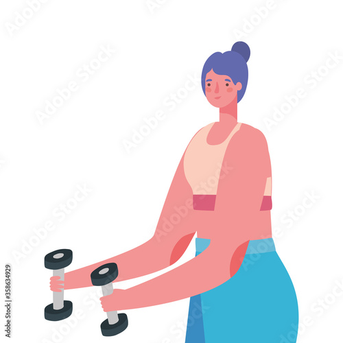Woman cartoon with sportswear and weights design, Gym sport bodybuilding and exercise theme Vector illustration