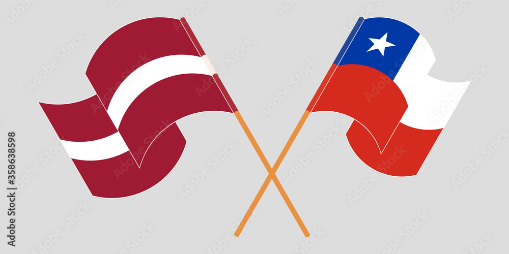 Crossed and waving flags of Chile and Latvia Crossed and waving flags of Chile and Latvia