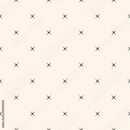 Vector minimalist seamless pattern with small crosses, tiny stars. Simple black and white minimal geometric texture. Abstract monochrome background. Subtle design for decor, wallpaper, fabric, print © Olgastocker