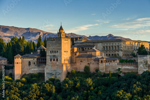 sunset on the alhambra granada spain