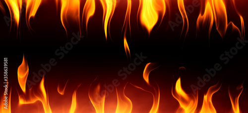 fire on black background, panorama