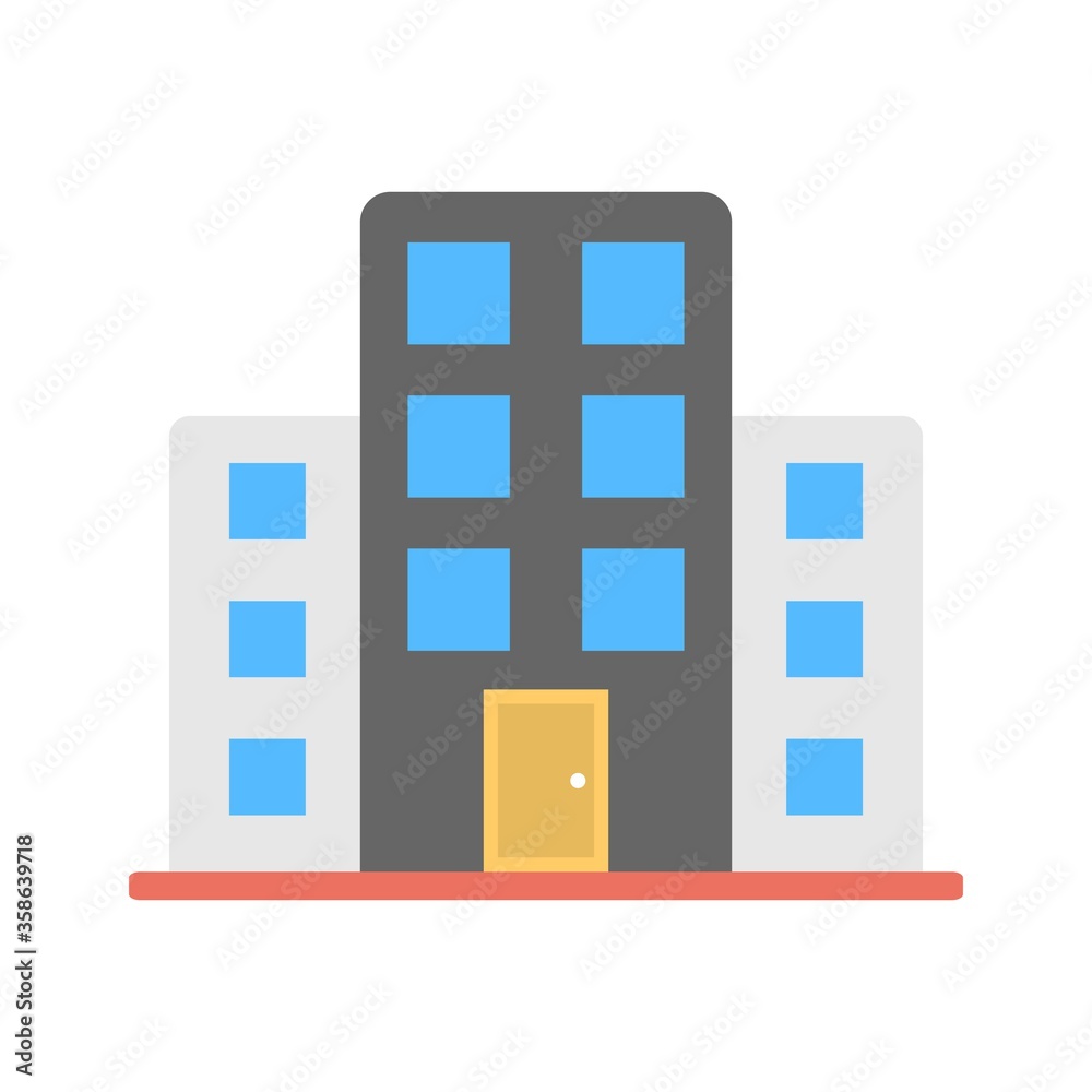 Commercial building icon in flat design style. Business building, mall symbol. Residential estate architecture sign. Commercial building icon in flat design style. Business building, mall symbol. Residential estate architecture sign.