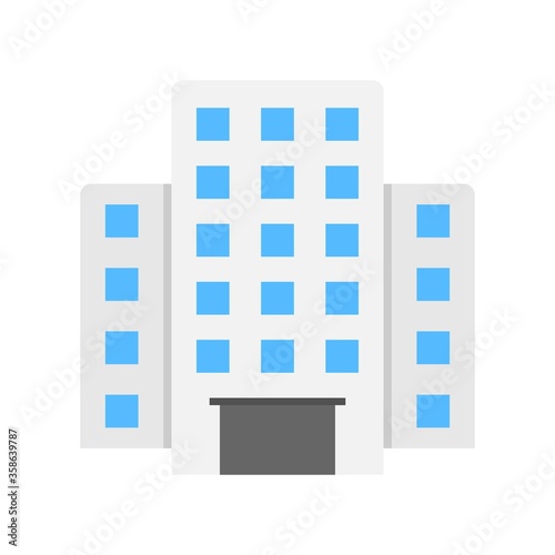 Commercial building icon in flat design style. Business building, mall symbol. Residential estate architecture sign.