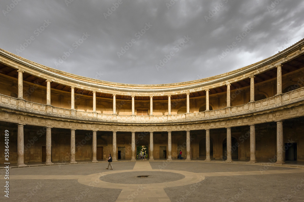 storm clouds on the Charles V Palace in alhambra granada spain
