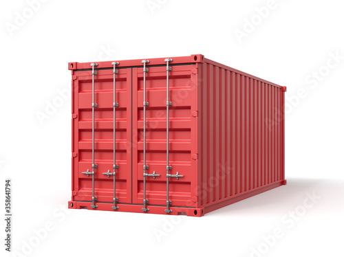 3d rendering of closed red shipping container isolated on white background