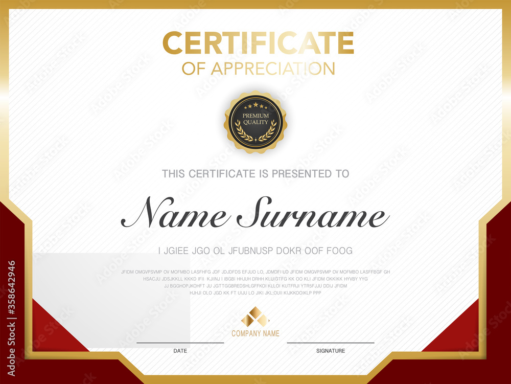 Fototapeta premium diploma certificate template red and gold color with luxury and modern style vector image.
