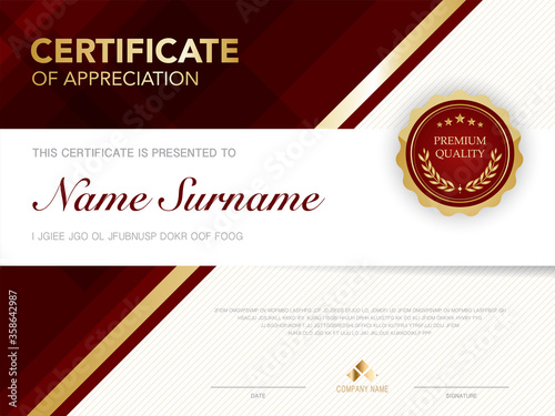 diploma certificate template red and gold color with luxury and modern style vector image.