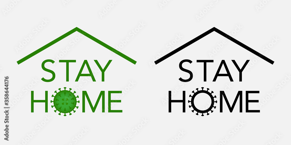 Stay home editable icon banner. Quarantine protection from coronavirus. Bacteria, virus, cell lettering concept. Stay home editable icon banner. Quarantine protection from coronavirus. Bacteria, virus, cell lettering concept.
