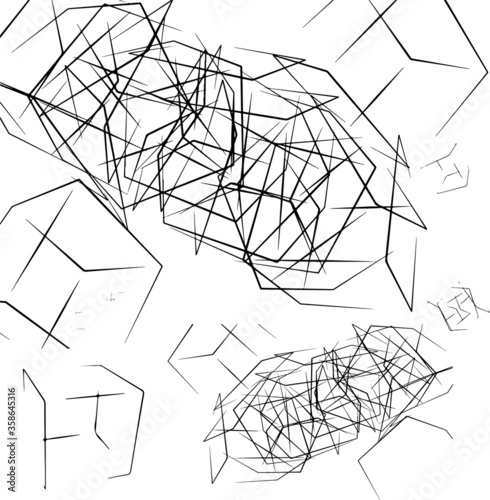 Vector abstract black and white simple pattern for your game or background. Geometric cube 3D scribbled shapes
