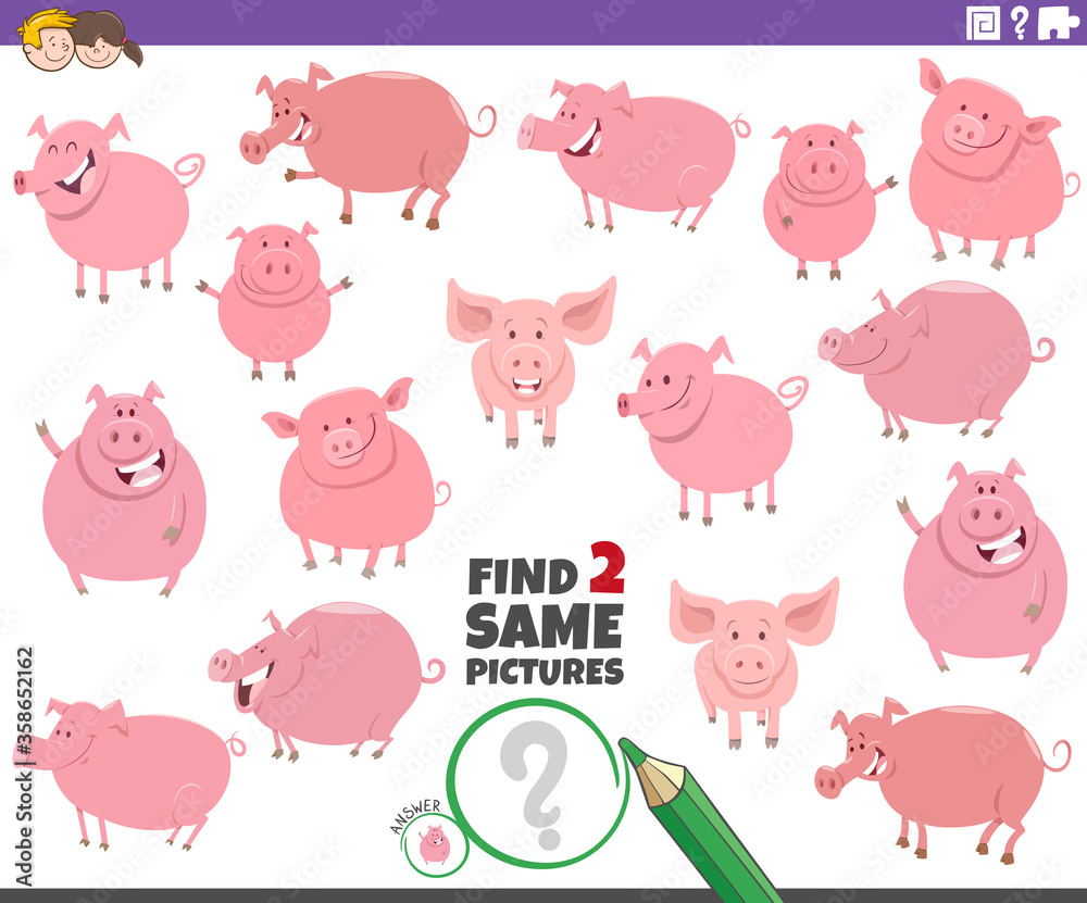 Obraz premium find two same pigs educational game for children