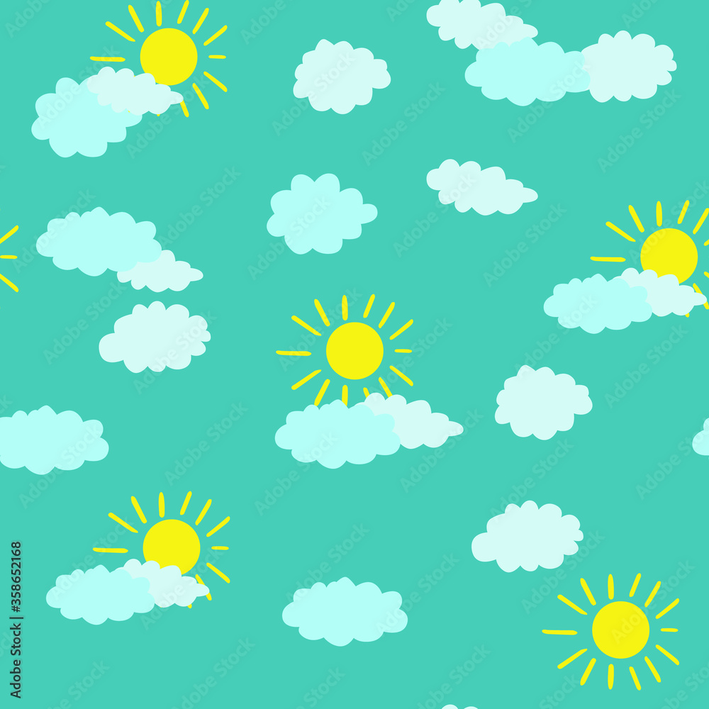 Seamless vector pattern of children's drawing. House, clouds, trees. Line vector drawing. Drawn by a child. Suitable for children's room decoration, fabric, decor. Doodle style. Seamless vector pattern of children's drawing. House, clouds, trees. Line vector drawing. Drawn by a child. Suitable for children's room decoration, fabric, decor. Doodle style.