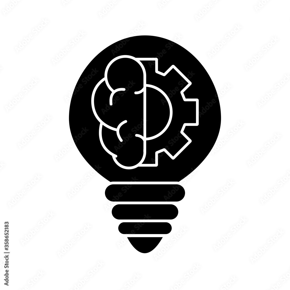brain with gear inside light bulb silhouette style icon design, Innovation idea and creativity theme Vector illustration brain with gear inside light bulb silhouette style icon design, Innovation idea and creativity theme Vector illustration